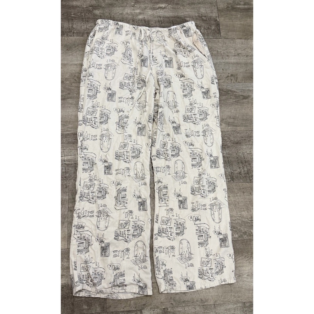 Angel Kiss Linen‎ Blend Pants Large Cream Wide Leg Pockets Paris Cafe Wine